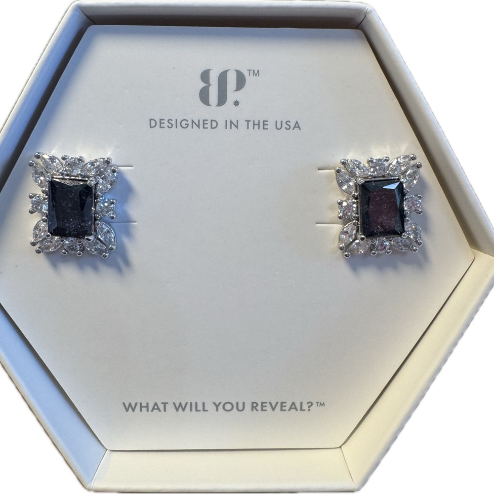 Elegant Rhodium Plated and Black Ice Crystal Earrings